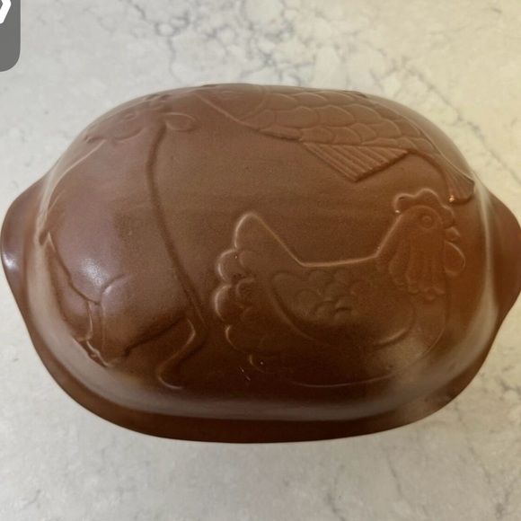 Vintage Glazed Terra Cotta Clay Baking Oven w/ Lid Chicken Fish Beef 12" L 8" W - Picture 1 of 9